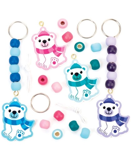 Sleutelhangersets met ijsbeer voor kinderen om zelf te maken - Creatieve kerstknutselset voor kinderen (4 stuks per verpakking)