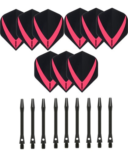 3 sets (9 stuks) Super Sterke – Rood - Vista-X – darts flights – inclusief 3 sets (9 stuks) - medium - Aluminium - zwart - darts shafts