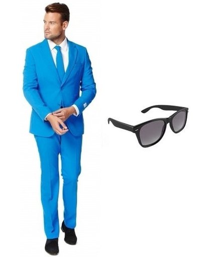Blauw heren kostuum / pak - maat 56 (3XL) met gratis zonnebril