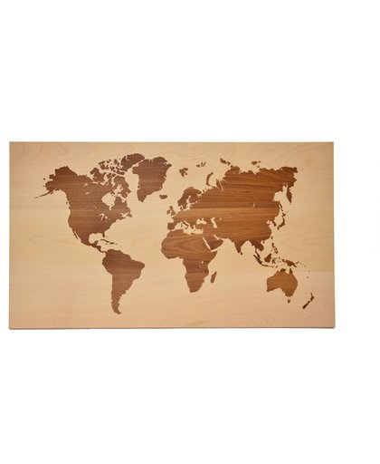 Houten Wereldkaart - 70 x 40 cm - Wereldkaart op hout - Massief Beukenhout  - Xclusivewood