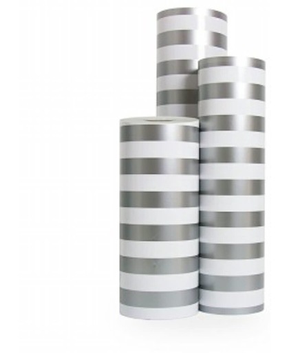 Cadeaupapier Luxe Zilver-Wit Gestreept - Rol 50cm - 200m - 90gr | Winkelrol / Toonbankrol / Geschenkpapier / Kadopapier / Inpakpapier
