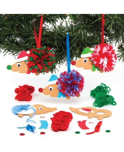 Decoratiesets met hangende kerstegel met pompon, die kinderen kunnen ontwerpen en ophangen voor kerst. Creatieve knutselset (3 stuks)