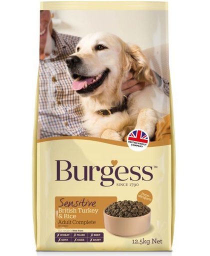 Burgess dog sensitive kalkoen / rijst hondenvoer 12,5 kg