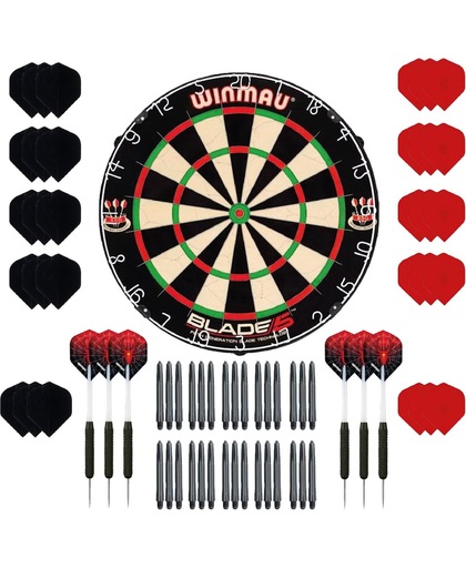 Winmau Blade 5 - dartbord - plus 2 sets - dartpijlen - plus 30 - dartflights - plus 30 - dartshafts - cadeauset