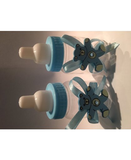 Blauwe decoratie drinkfles met beertje (12 stuks)