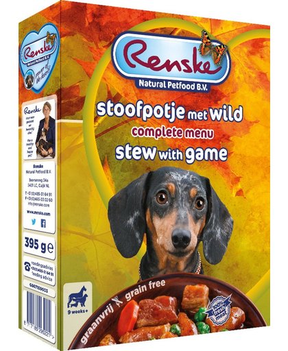 Renske vers vlees graanvrij stoofpotje met wild limited edition hondenvoer 395 gr