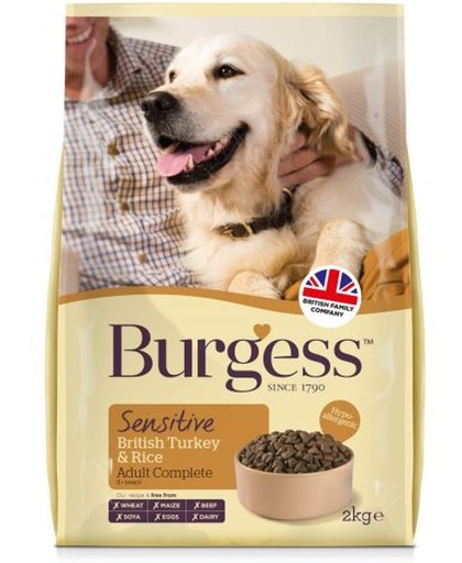 Burgess dog sensitive kalkoen / rijst hondenvoer 2 kg