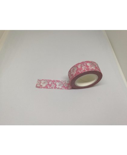 Rood met kersenbloesem - Decoratie washi / masking papier tape - 15 mm x 10 m - LeuksteWinkeltje