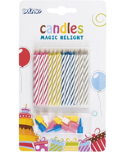 36 stuks: Set 24 Kaarsjes Spiraal magic relight in 4 kleuren - assorti