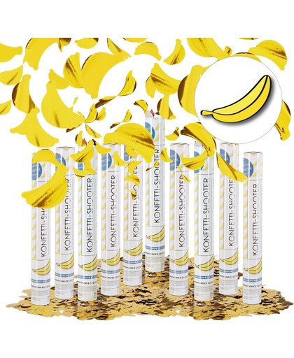 relaxdays 10x confetti kanon 40 cm - metallic confetti shooter - party popper geel banaan