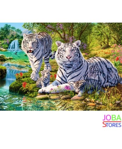 Diamond Painting "JobaStores®" Witte Tijgers - volledig - 40x30cm