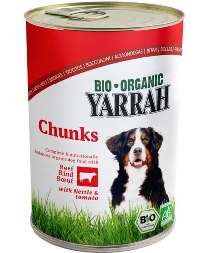 Yarrah dog blik brokjes vlees in saus met brandnetel en tomaat hondenvoer 405 gr