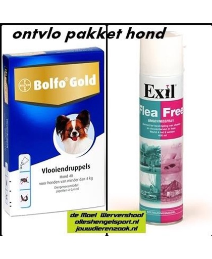 anti vlooien pakket voor de hond tot 4 kg - omgevingsspray + 4 pipetten bolfo gold hond 40