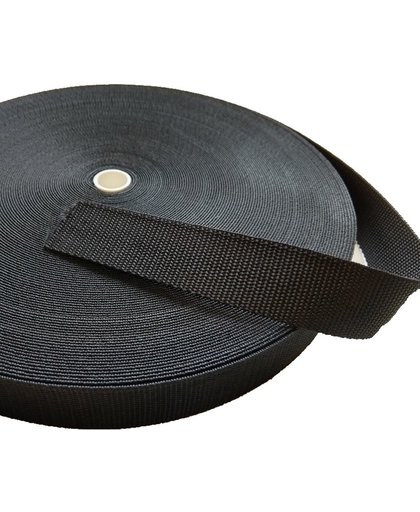 Tassenband 30mm breed, rol 50 meter, kleur zwart