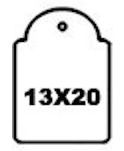 Witte labels met koordje 13 x 20 mm, nummer 387, 100 stuks