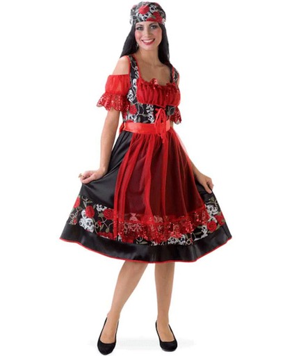 Oktoberfest Zwart/rode jurk met doodshoofden 40 (l)