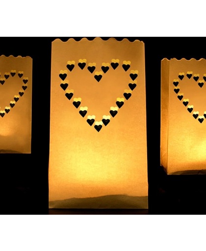 Candle bag 10 stuks hart mini