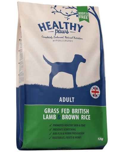 Healthy paws adult brits lam / zilvervliesrijst hondenvoer 12 kg