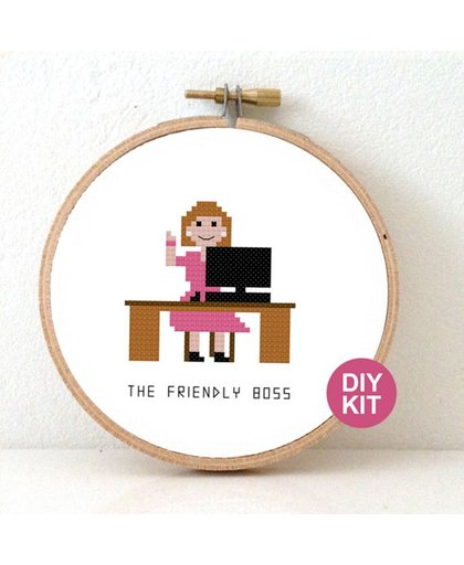 Girl Boss borduurpakket - kado voor vrouwlijke baas - bazin kado idee - inclusief borduurring, Aida stof, DMC garen en naald
