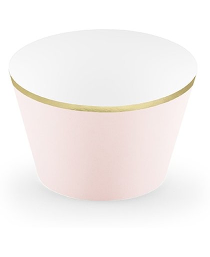 Muffin / Cupcake wrappers kleur roze rand goud, 6 stuks