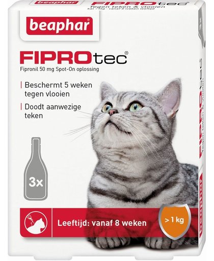 Beaphar Fiprotec - Vlooiendruppels - Katten vanaf 1 kg en 8 weken - 3 pipetten