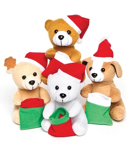 Pluchen kerst teddyberen - knuffel speeltje voor kinderen - feestartikelen ideaal em cadeau te geven voor Kerstmis (4 stuks)