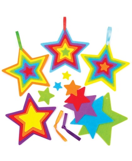 Mix & match decoratiesets met sterren in regenboogkleuren. Leuke knutsel- en decoratiesets voor kerst voor jongens en meisjes (6 stuks per verpakking)