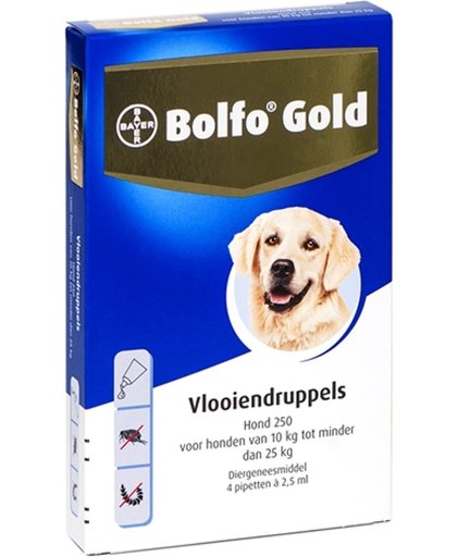 Bolfo Gold 250 Anti vlooienmiddel - Hond - 10 Tot 25 kg - 4 pipetten