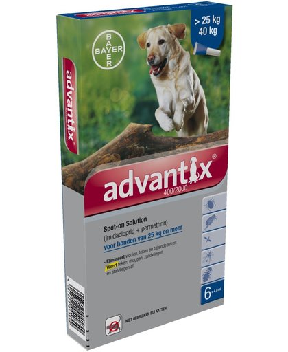 Advantix - Spot On 400/2000 - Anti vlooienmiddel en tekenmiddel hond - 6 pipetten