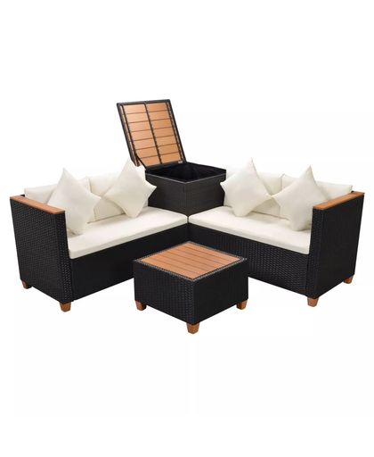 vidaXL 14 Piece Garden Sofa Set Poly Rattan WPC Top Black