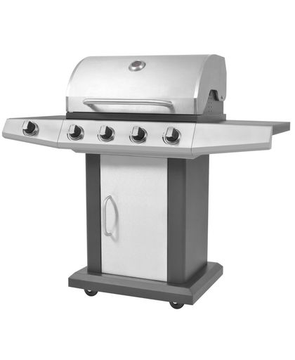 vidaXL Gasbarbecue en grill 4+1 kookzone zwart en zilver
