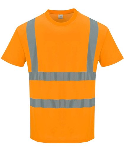 Katoen comfort Tshirt Oranje met korte mouw en reflectie strepen Maat 3XL