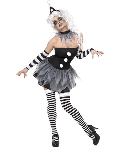 Sinister Pierrot kostuum - Zwart wit clowns pakje maat 40-42 - verkleedkleding dames
