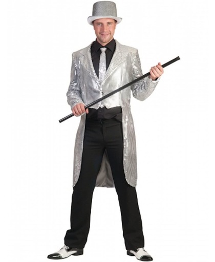 Zilverkleurige slipjas met lovertjes voor heren - Verkleedkleding - Maat XL