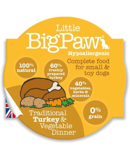 Little big paw traditionele kalkoen / groenten dinner hondenvoer 7 kuipjes van 85 gr