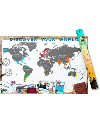Kras Wereldkaart Deluxe XL - Scrape Map Scratch Off - 91,5 x 61 centimeter - Geschikt voor standaard formaat wissellijst