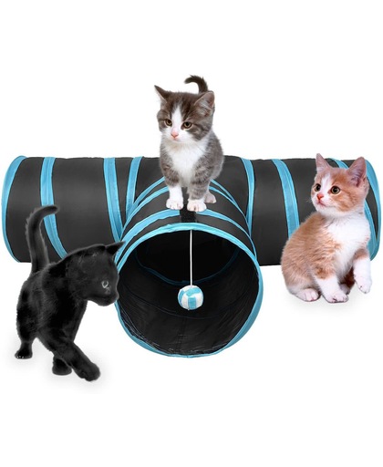 LifeGoods Kattentunnel – Hondentunnel – Konijnentunnel - Kattenspeeltje - Hondenspeeltje – 4 Ingangen – Eenvoudig Inklapbaar