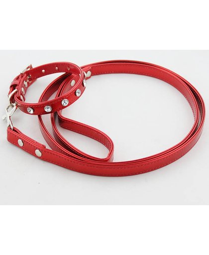 Honden riem met halsband in de kleur rood - L halsband 28-38 cm