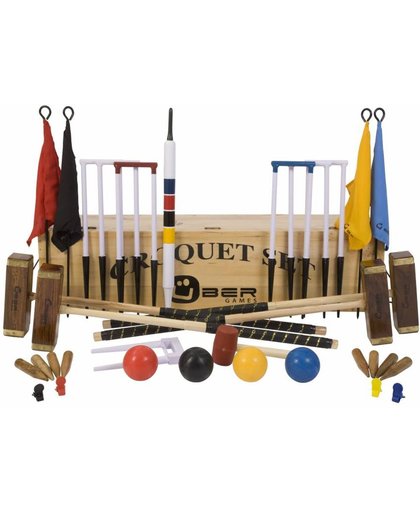 Meester Croquet set, 4 persoons, 16 mm stalen poorten, kunststof ballen, club-kwaliteit-met Croquet Kist