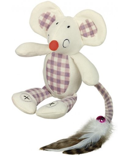 Nobby Stoffen muis met kattenkruid - Wit - 18 cm