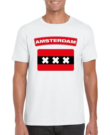 Amsterdam t-shirt met Amsterdamse vlag wit heren 2XL