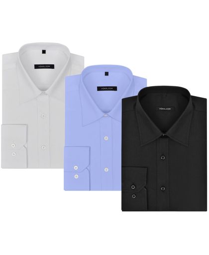 Zakelijk overhemd heren 3 st maat S wit/zwart/lichtblauw