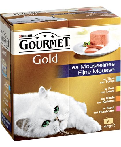 Gourmet Gold Fijne Mousse - Lever, Tonijn, Rund en Kalkoen - Kattenvoer - 6 x (8 x 85 g)