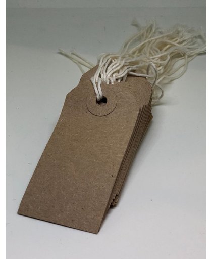 Kraft cadeaulabels - 100 stuks - met touwtje en verstevigingsoog