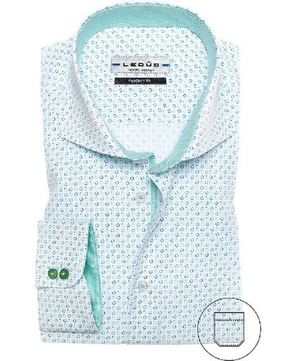 Ledub hemd modern fit wit met blauw en groene details