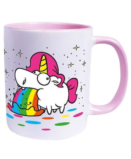 Unicorn Puking Unicorn - Rainbow Mok wit-roze