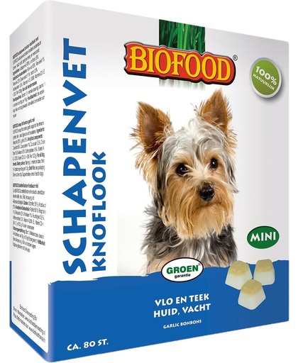 Biofood Mini Schapenvetbonbons met Knoflook - Hond - Voedingssupplement -  3 x 80 bonbons