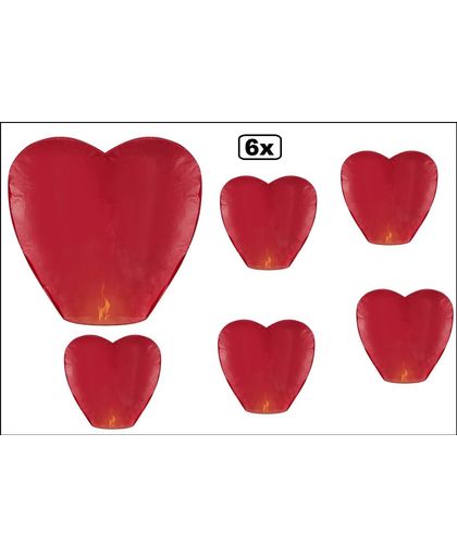 6x Wensballon hart rood 37x93x95 cm.
