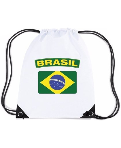 Brazilie nylon rijgkoord rugzak/ sporttas wit met Braziliaanse vlag