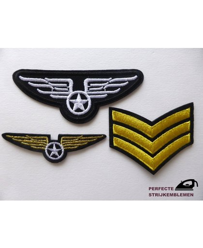 Strijk embleem ‘Militaire emblemen patch set (3)’ – stof & strijk applicatie